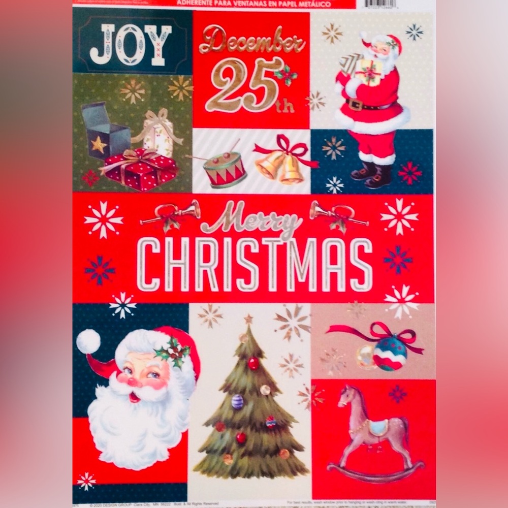 Vinyl Static Window Clings Merry Christmas Tree Joy Santa Claus Gifts